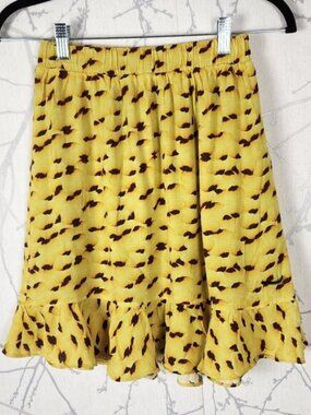 Numph Yellow Abstract Floral Print Peplum Flutter Skirt